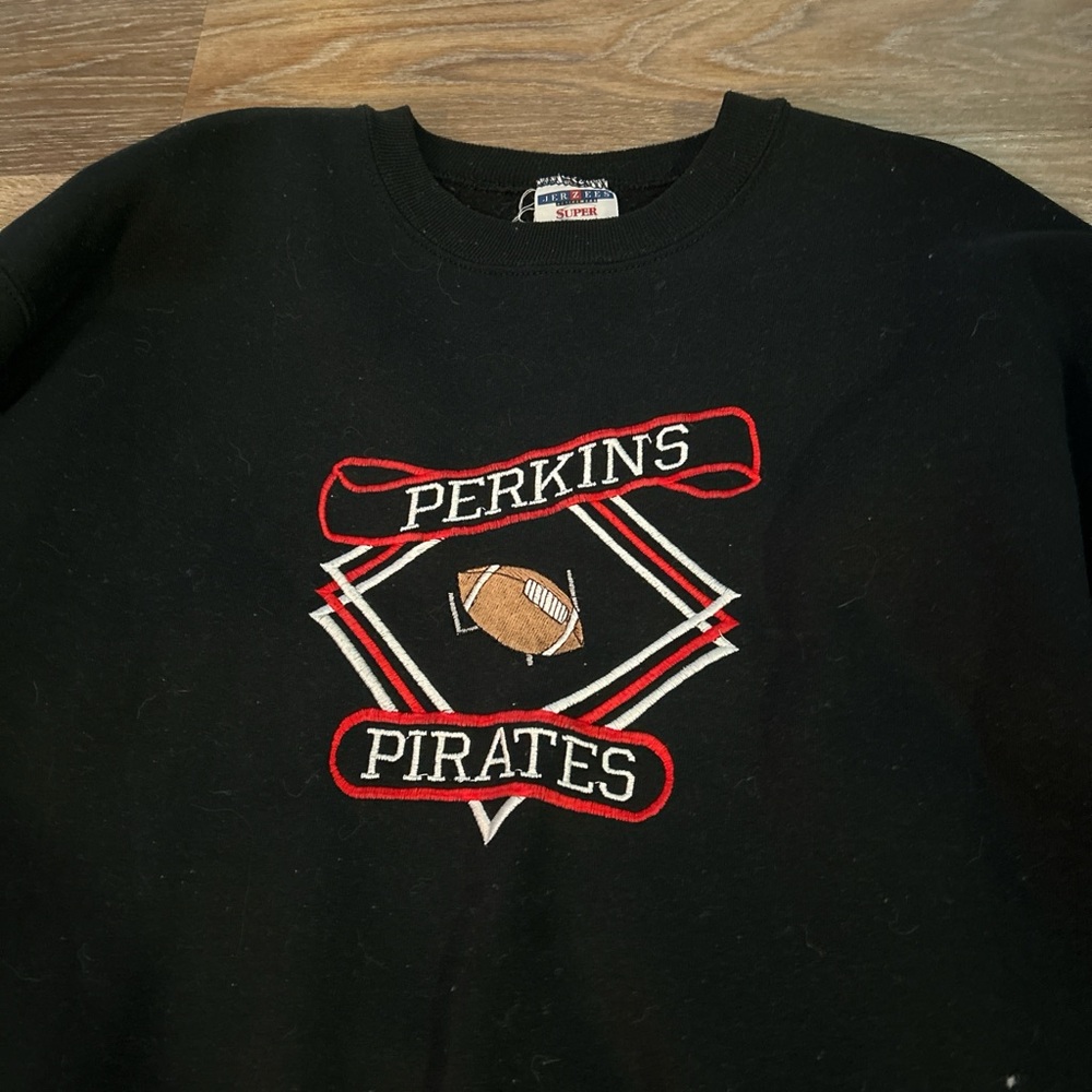 Jerzees Black Sweater with Red and White Design